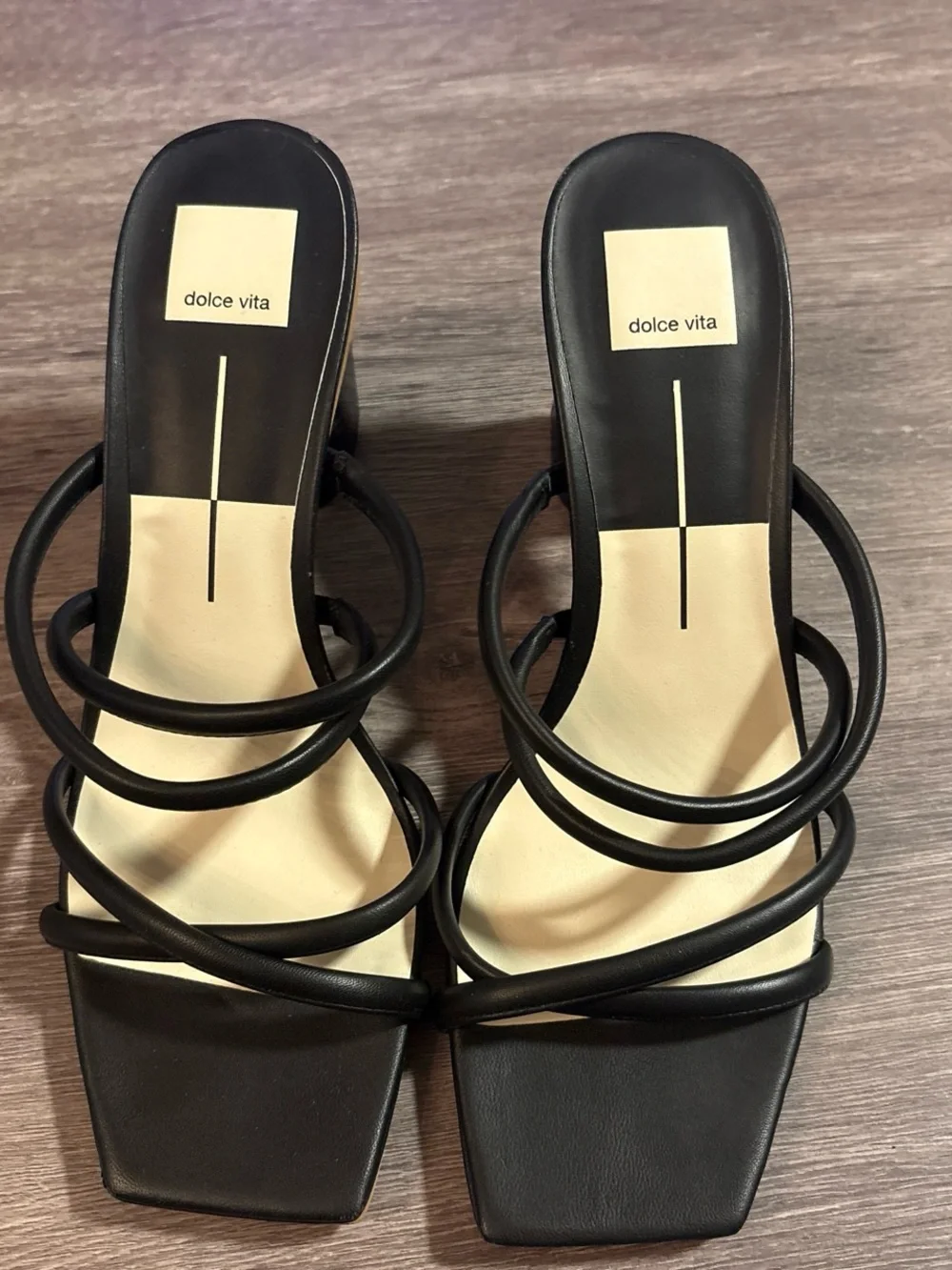Dolce Vita Black Strappy Square Toe Block Heels